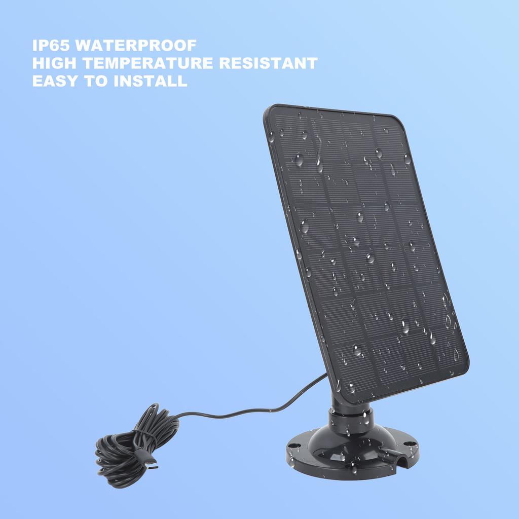 10W 5V Solar Panel for Wireless Outdoor Security Camera IP65 Waterproof Monocrystalline Silicon Solar Charger Type C Black