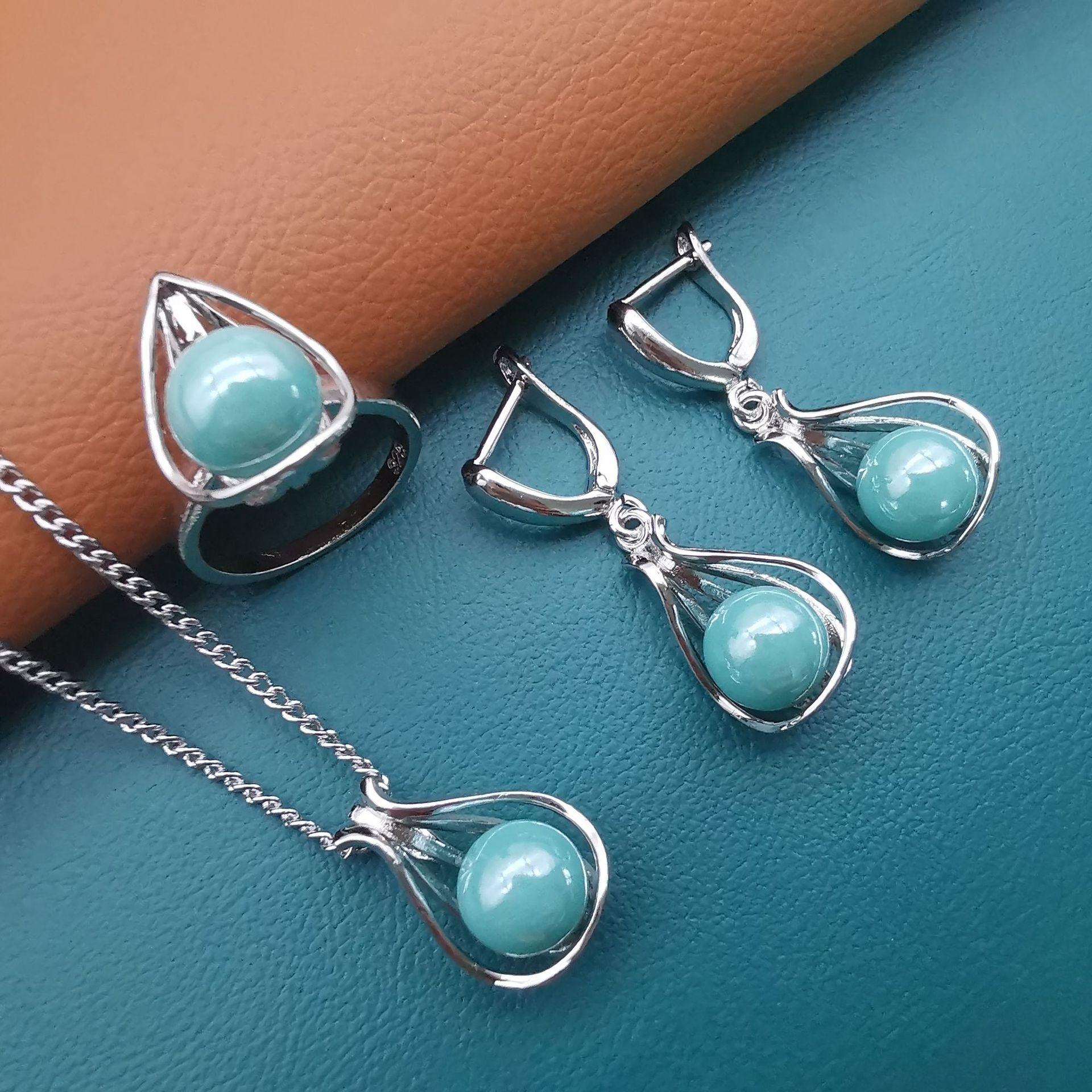 

Ювелирные изделия в японском и корейском стиле, простое жемчужное ожерелье с цепочкой из жемчужин 9 мм, серьги, кольцо, комплект из трех предметов Ring size 9