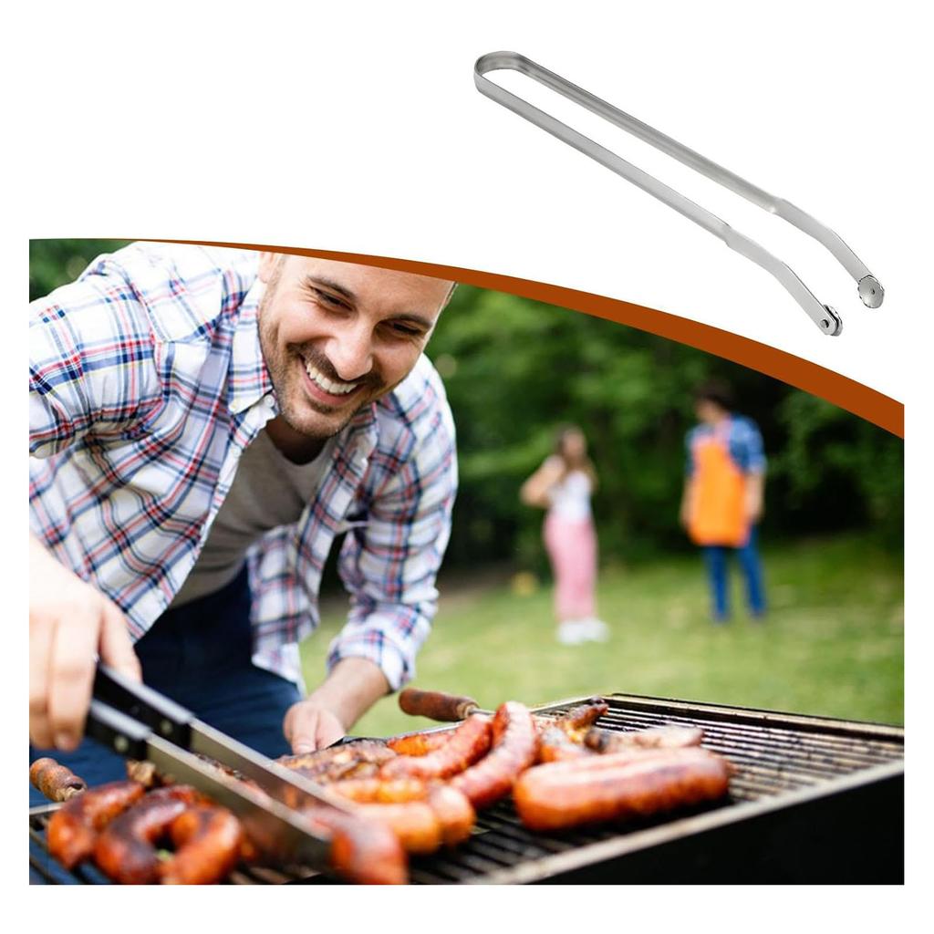 BBQ Sausage Turning Tongs Stainless Steel Long Handle BBQ Sausage Grill Tongs Kitchen Tongs for