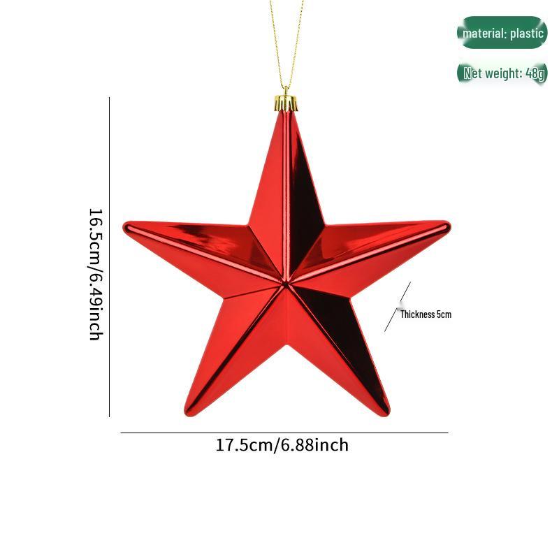 Shiny Electroplated Gold, Silver & Red Five-Pointed Star Christmas Tree Ornaments