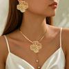 Hot-selling French Elegance Temperament Fashion Court Style Retro Gold Flower Stud Earrings Necklace Ring Niche High