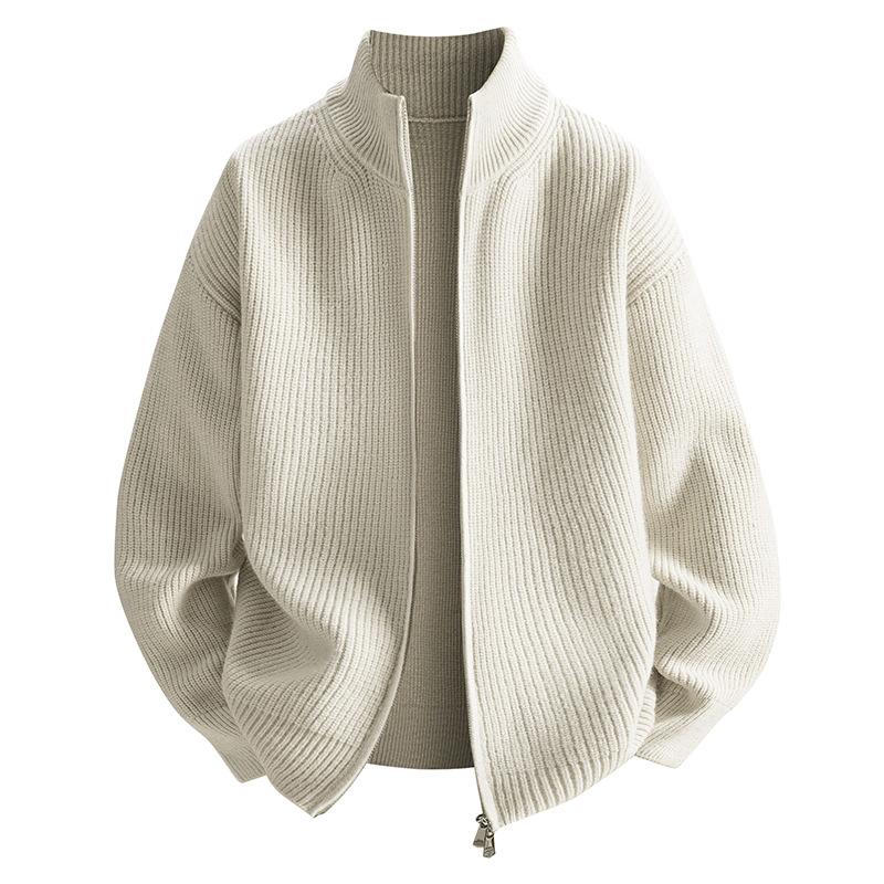 Men's Cardigan Sweater for Autumn and Winter, Knitted Sweater for Outerwear, Men's Zipper Thread Clothing, Gray Jacket