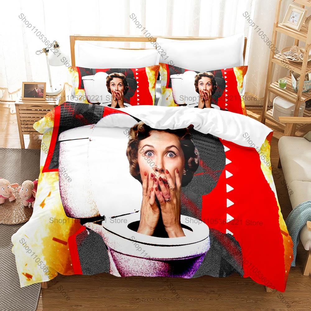 Juego de Ropa de Cama Estampado de Skibidi Toilet, Funda Nórdica más 2 Fundas de Almohada, Estilo de Tendencia Divertido Textiles Suaves de Microfibra para Dormitorio
