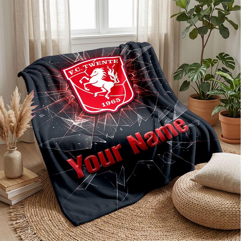 FC Twente Coperta in Flanella con Testo Personalizzato Logo Calcio Plaid in Pile Personalizzato Regalo Speciale per Divano Camera da Letto Casa