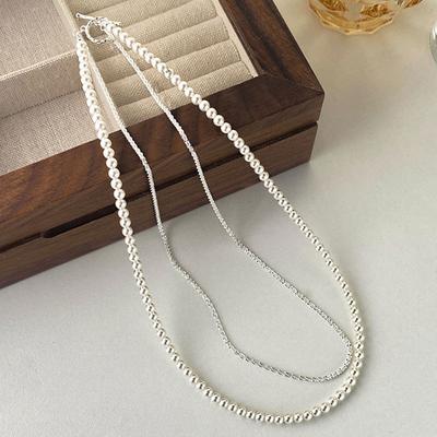 Double Layer Pearl Necklace with Starry Chain All Over The Sky French Retro Light Luxury Style Collarbone Chain with Elegant Temperament