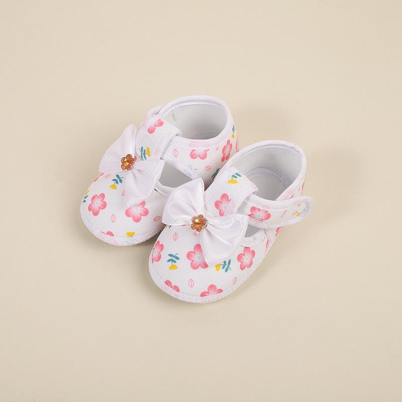 "Floral Velcro Baby Toddler Shoes, Soft Non-Slip Sole with Bow"