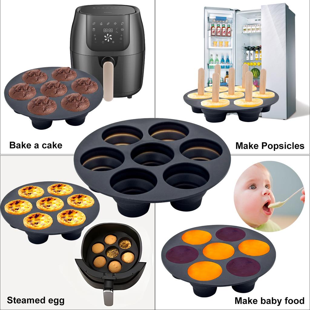 Seven-hole Cake Mold Foldable Air Fryer Baking Mold Round DIY Porous Cake Mold Food-grade Silicone Kitchen Accessories