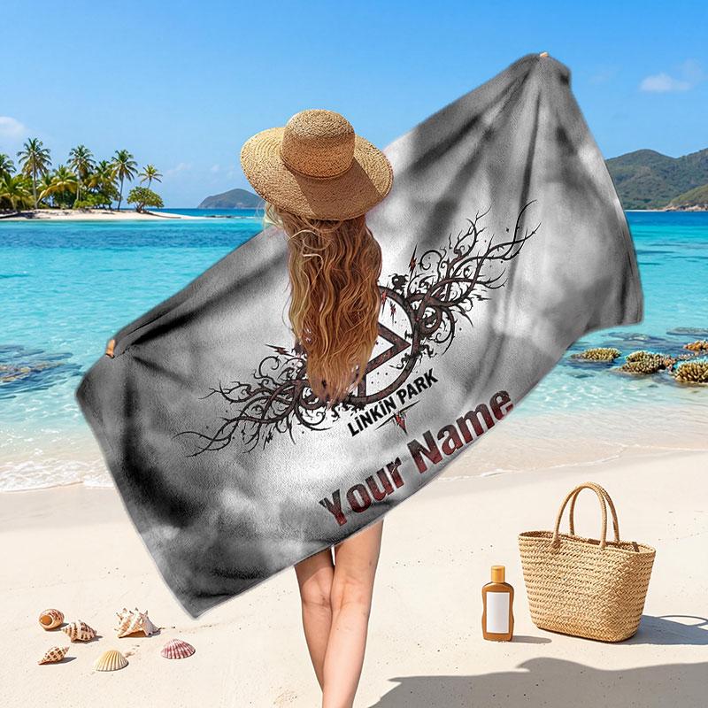 Linkin Park Customized Name Text Beach Towel, Soft Absorbent Towel Beach Pool Travel Personal Gift