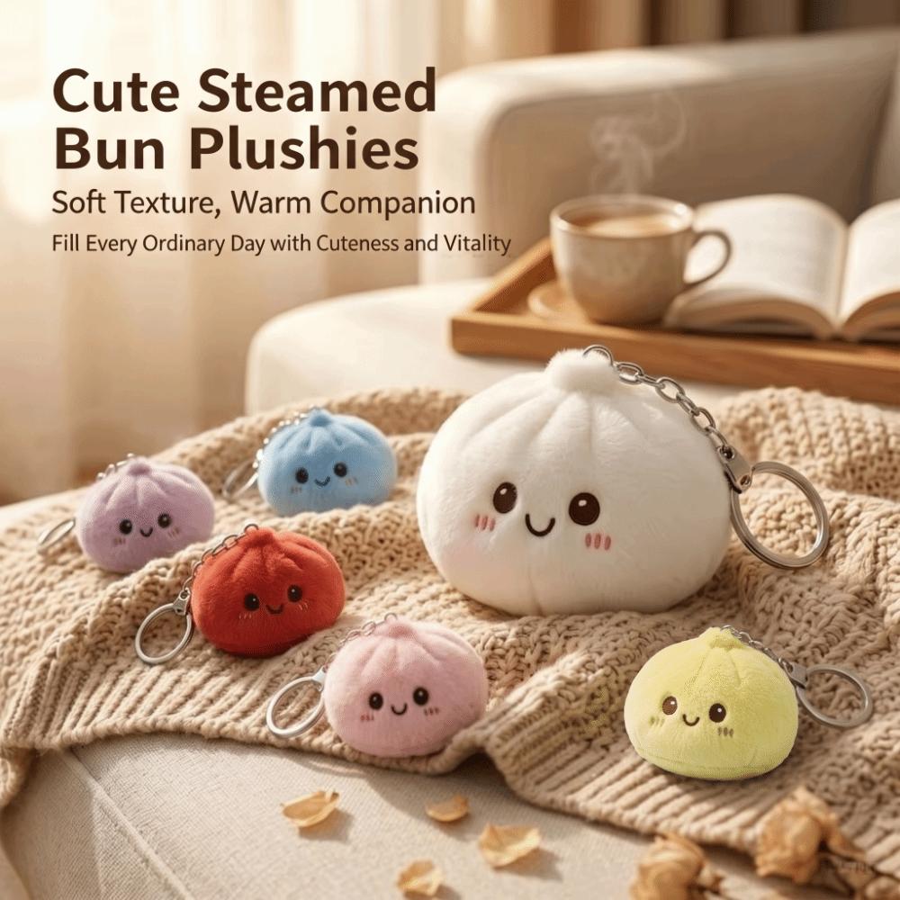 Soft Fluffy Plush Squishy Keychain Plush Steamed Buns Keyring  Relaxing Gift