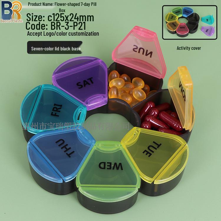 7-Day Round Petal Pill Box: Compact 7-Grid Medicine Organizer for Travel