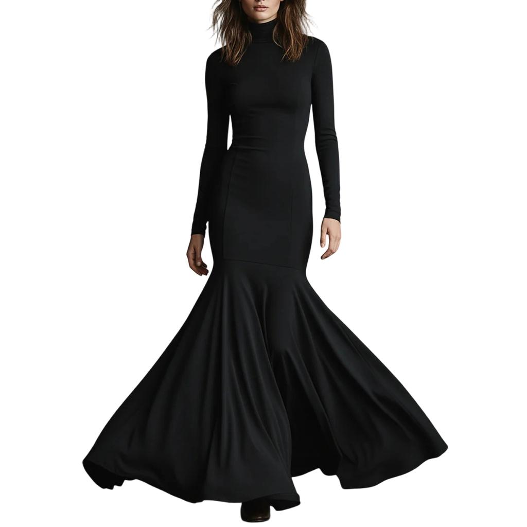 Women’s Long Sleeve High Neck Maxi Dress Elegant Formal Gown Fitted Floor Length Evening Wear for Special Occasions