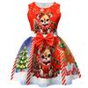 Kids Girls Cartoon Santa Claus Christmas Tree Elk Print Bow Sleeveless Casual Dress