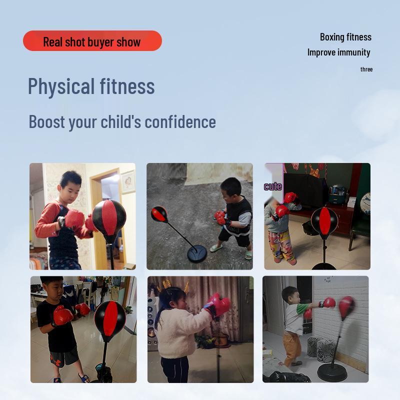 Set de Box Viteză Multifuncțional pentru Copii: Sac de box vertical, Tumbler gonflabil și Mănuși.