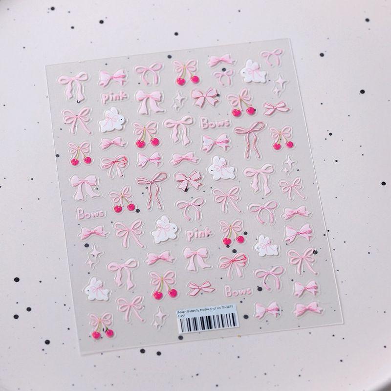 

Qiji Cute Pink Rabbit Bows Nail Stickers Waterproof Nail Sticker Decorative Decals Ornament 3848 TS-3848