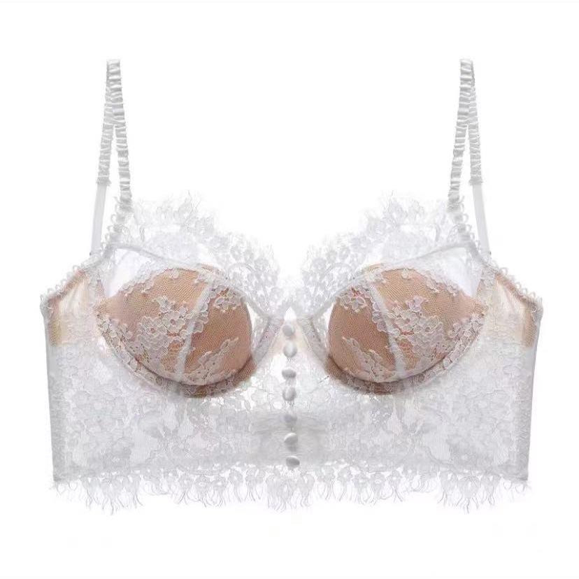 Französische Reizwäsche aus reiner Spitze: Damen Ultra-Dünne Cups, Minimierend für Große Oberweite, Schönes Rückendesign