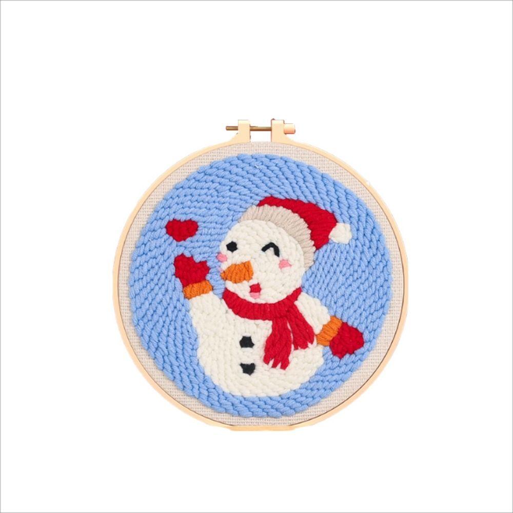 Cotton Embroidered Fabric Punch Needle Embroidery Kit Christmas Collection Easy DIY Play Punch Needle Kits with Embroidery Hoop