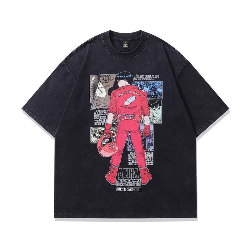 Men'S Trendy T-Shirt Animation Printing Washed Old Short-Sleeved T-Shirt Men'S And Women'S Street Hip-Hop Half-Sleeved Top Trendy