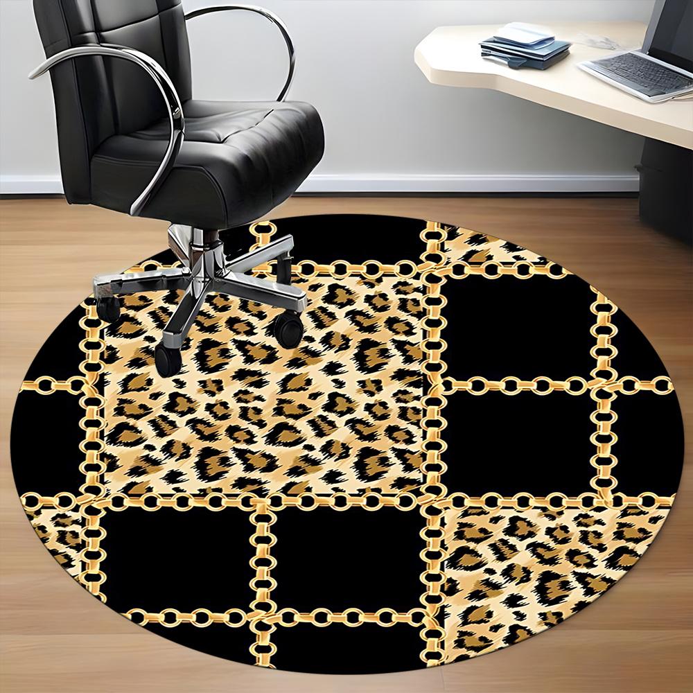1pc Leopard Print Chain Office Round Area Rug, Indoor Mat Suitable ForOffice, Under Office Chairs Bedroom Living Room Home Decor, Room Deco Q086
