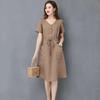 Robe coréenne élégante ample simple pour femme, mode intellectuelle, décontractée, manches courtes, poches, cordon de serrage