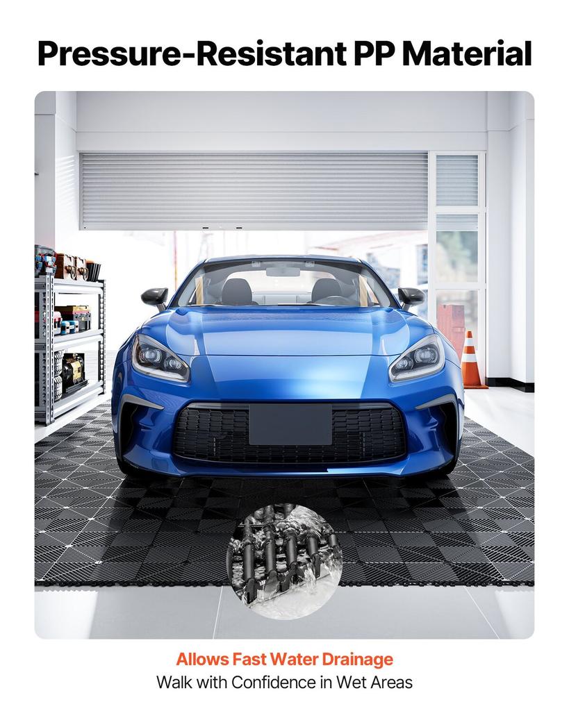 Interlocking Drainage Mats, 310 X 310 Mm, Modular Garage Flooring Tiles, Non-Slip PP Drainage Floor Tiles, Self-Draining, Easy Installation, for