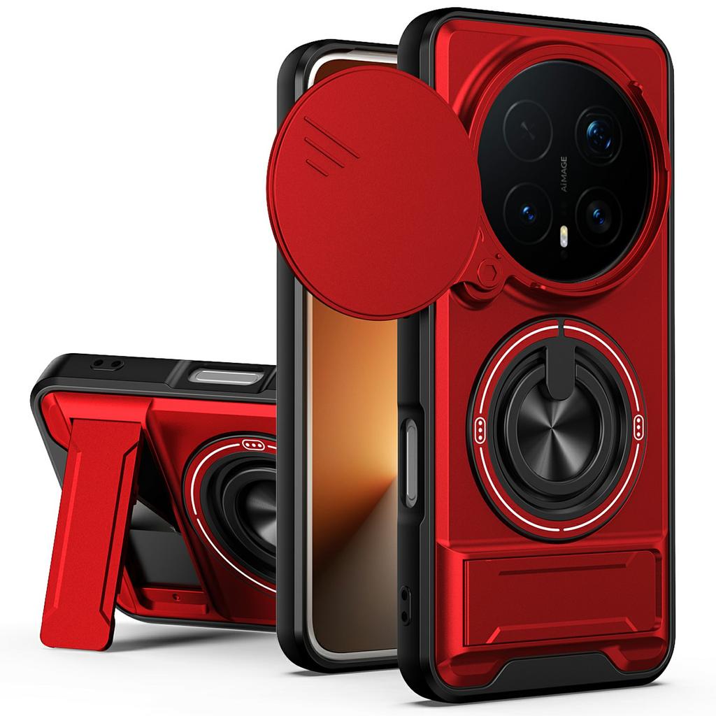 Für Honor Magic8 Pro 5G Magnetische Hülle Ringhalter Faltbarer Ständer TPU PC Handyhülle mit Kameraobjektiv-Schieberegler