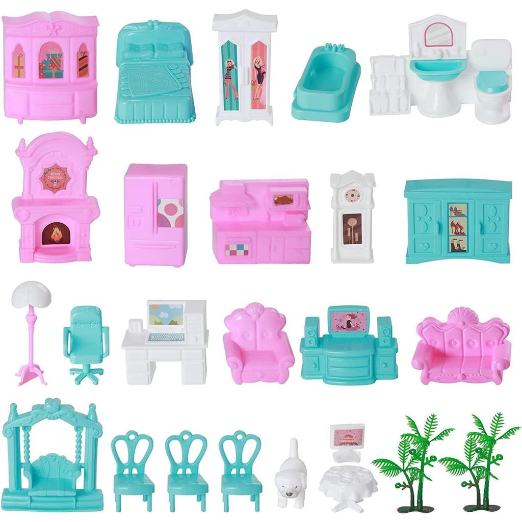 Doll House for Girls with Lights Rooms Dolls Figure Puppies Furnitures Accessories Princess Toddler Dollhouse Playhouse Gift