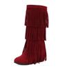 Plus Size Frosted Suede Material Three Sections Of Tassels Fine Stripes Flat Bottomed Sloping Heels Retro Midsole Boots