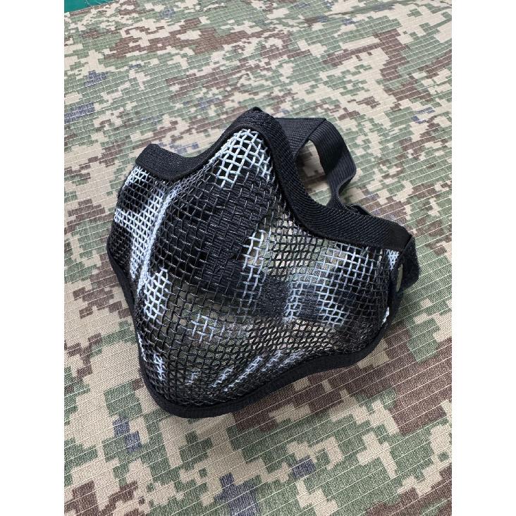 Maschera Facciale Mezza Faccia in Acciaio con Doppia Cinghia V1, Maschera Protettiva Tattica Camo per CS Airsoft Wargame Allenamento