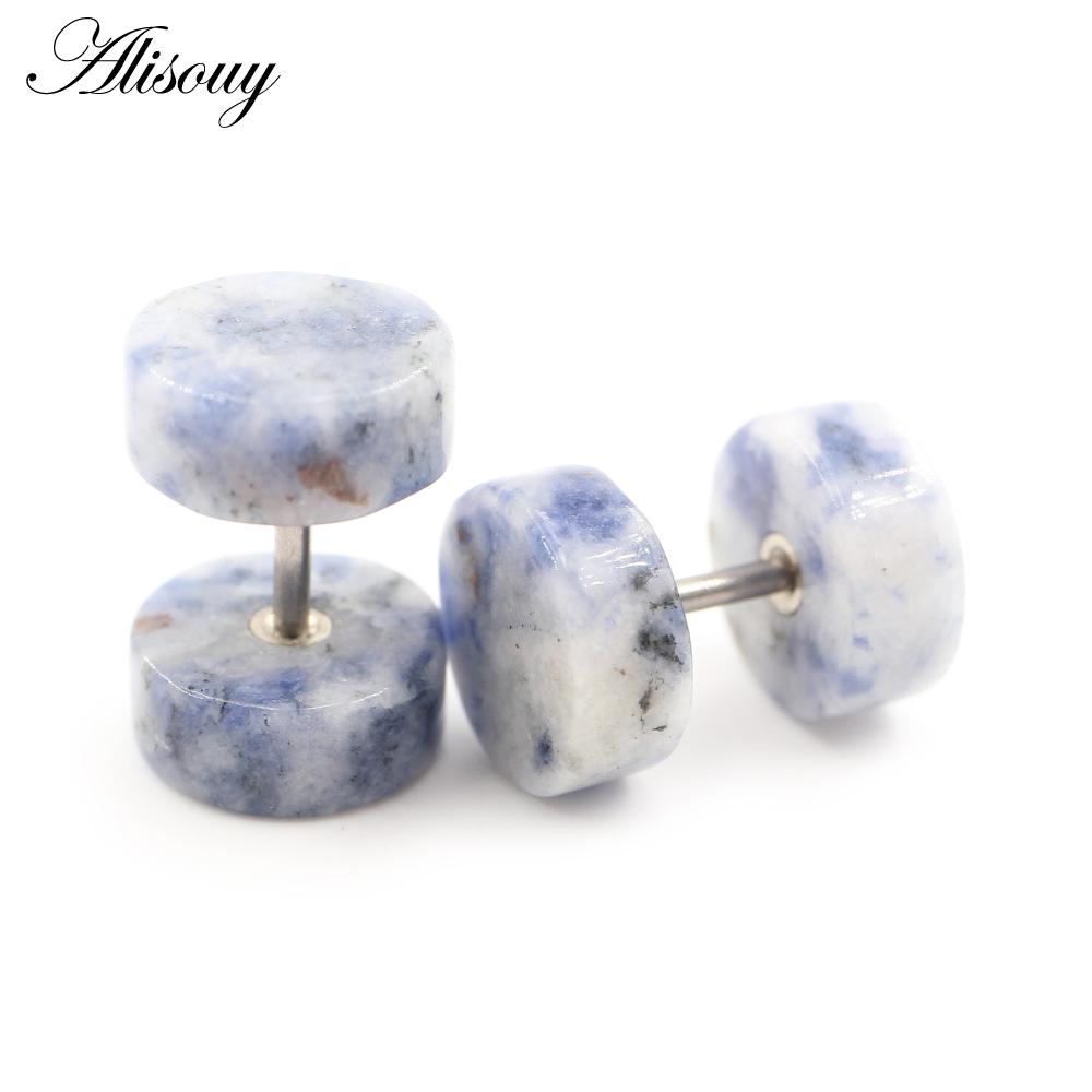 

Alisouy 2PCS Женщины Мужчины Натуральный камень туннели Серьга Штанга Трагус Хрящ поддельные Беруши пирсинг украшения для тела серьги 10mm