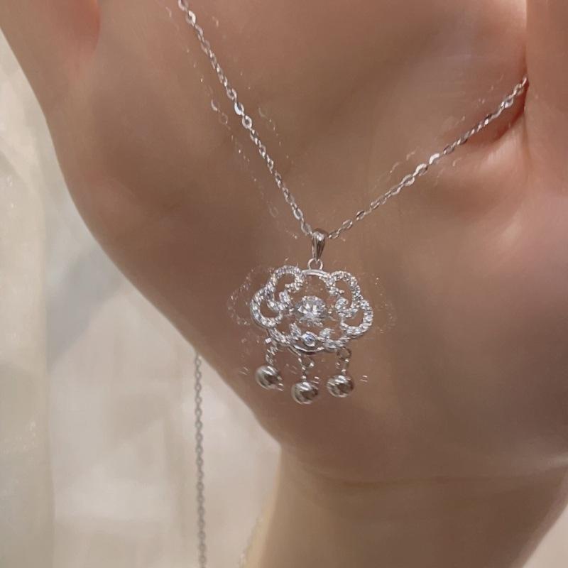 925 Silver Ruyi Peace Lock Necklace , Traditional Chinese Style Movable Pendant , Simple Elegant Clavicle Chain for Wome