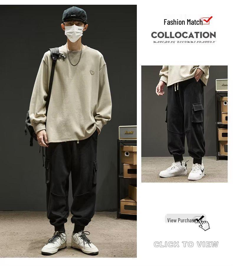 Herren Hoodie mit Rundhalsausschnitt - Neue Herbst/Winter Amerikanische Trendmarke, Lockerer Schnitt, Ohne Kapuze, Lässiges Oberteil