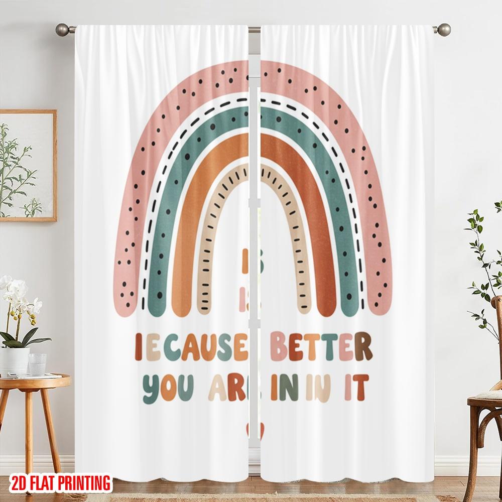 2pcs 2D flat printing Curtain Rainbow Classroom Quote Fabric Without Electricity Party Decorations Use for Outdoor Holiday