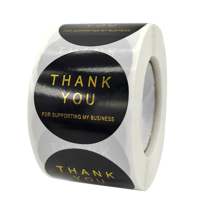 Black Coated Paper Hot Foil Thank You Sealing Stickers - Self-Adhesive Baking Labels