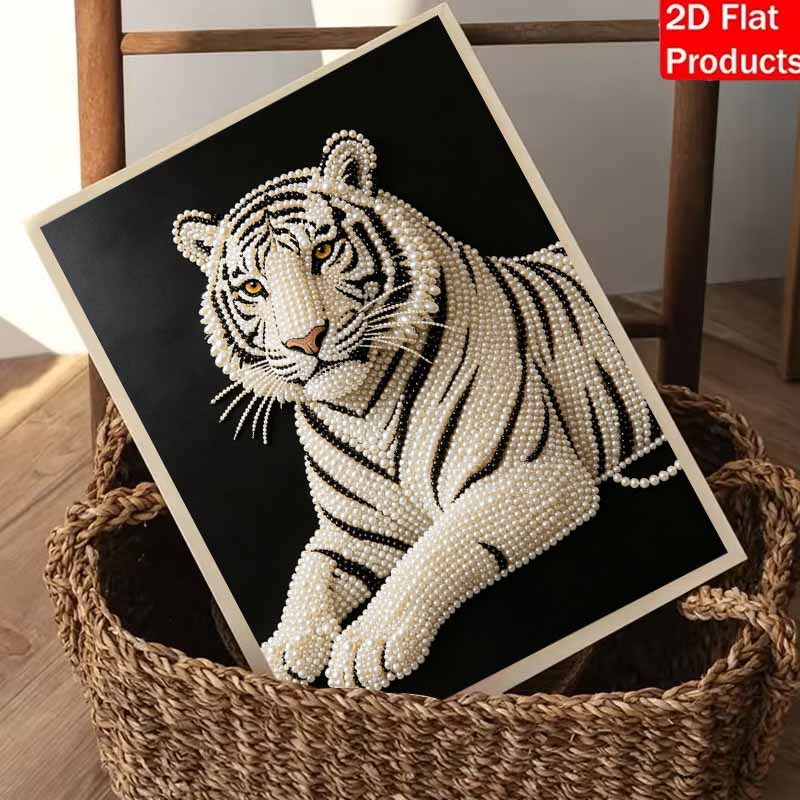 5D DIY Pearl Diamond Painting Kit White Tiger Full Drill Embroidery Mosaic Art Home Wall Decor Gift