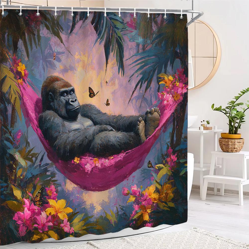 1pc Cute Cat Shower Curtain,Modern Printed Cartoon Animal Dog Bathroom Curtain,Home Polyester Decoration Curtain With Hooks