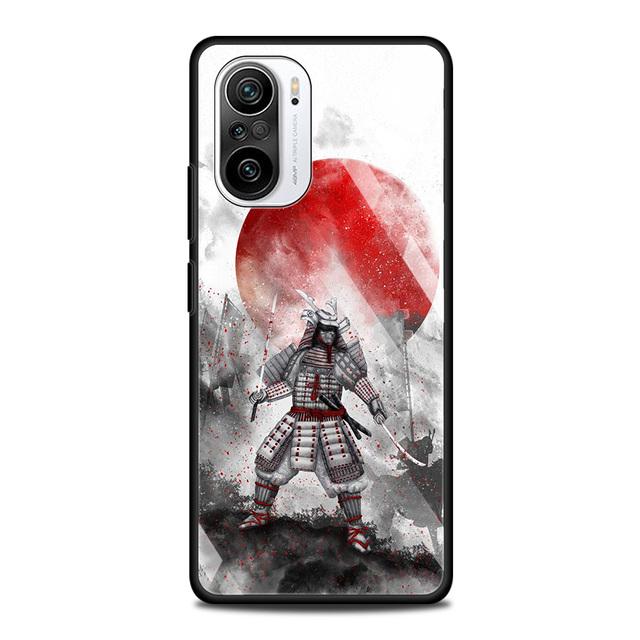 Pouzdro z tvrzeného skla pro Xiaomi Redmi Note 10 Pro Max 9 9s 7 8t 8 K40 K30 Pro Plus 9t 9c 8a 9a Phone Shell Japanese Samurai Art