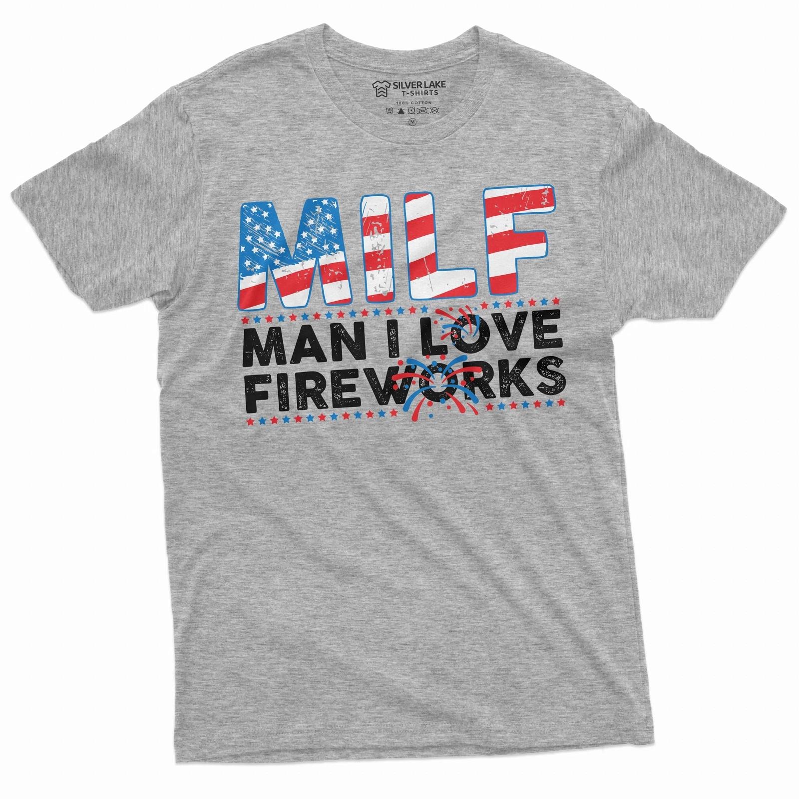 Mens funny fireworks shirt 4th of July Patriotic US Birthday tee MILF shirt XS