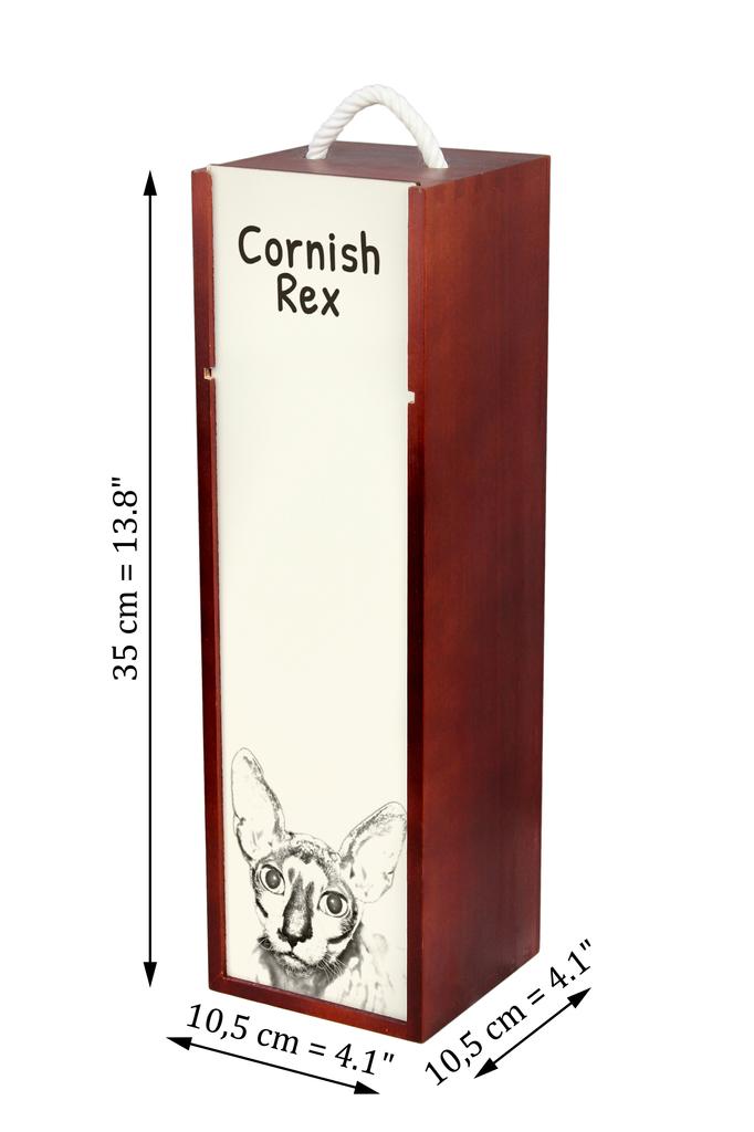 Cornish Rex - Wine Box with a Cat, Alcohol Box with Graphics, Personalized Gift Box from the Art-Dog Brand
