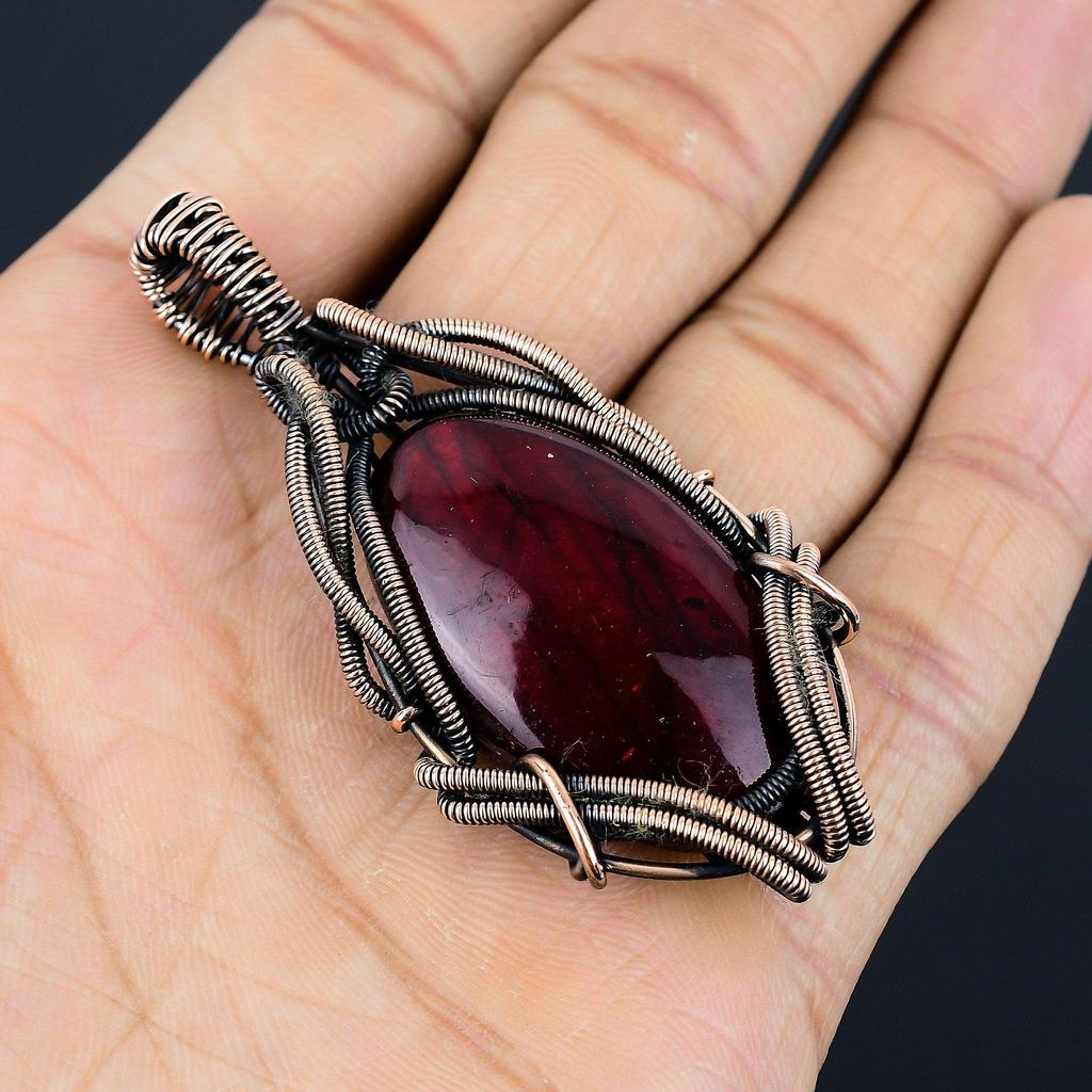 Red Flash Labradorite Pendant, 999 Copper Wire Wrapped Jewelry, Gemstone Jewelry Pendant, Handmade Wedding Gift Jewelry