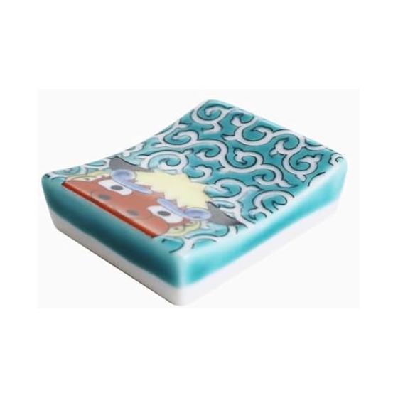 Japanese Kutani Ware Chopstick Rest - Colorful Porcelain Kitchenware, Gift for Anniversary, Celebration, Opening, Art Piece with Pouch - Lion Dance