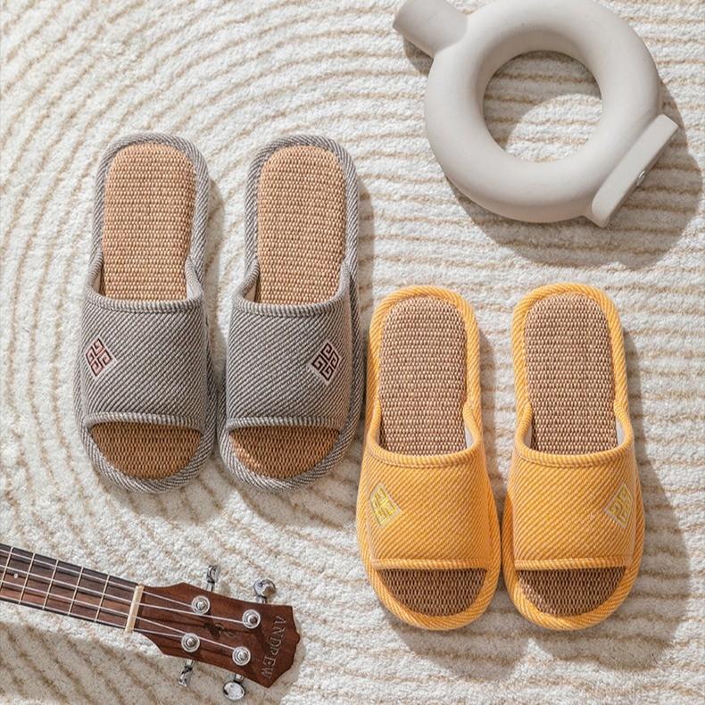 New autumn linen slippers home slippers thick bottom non-slip silent cotton and linen slippers four seasons