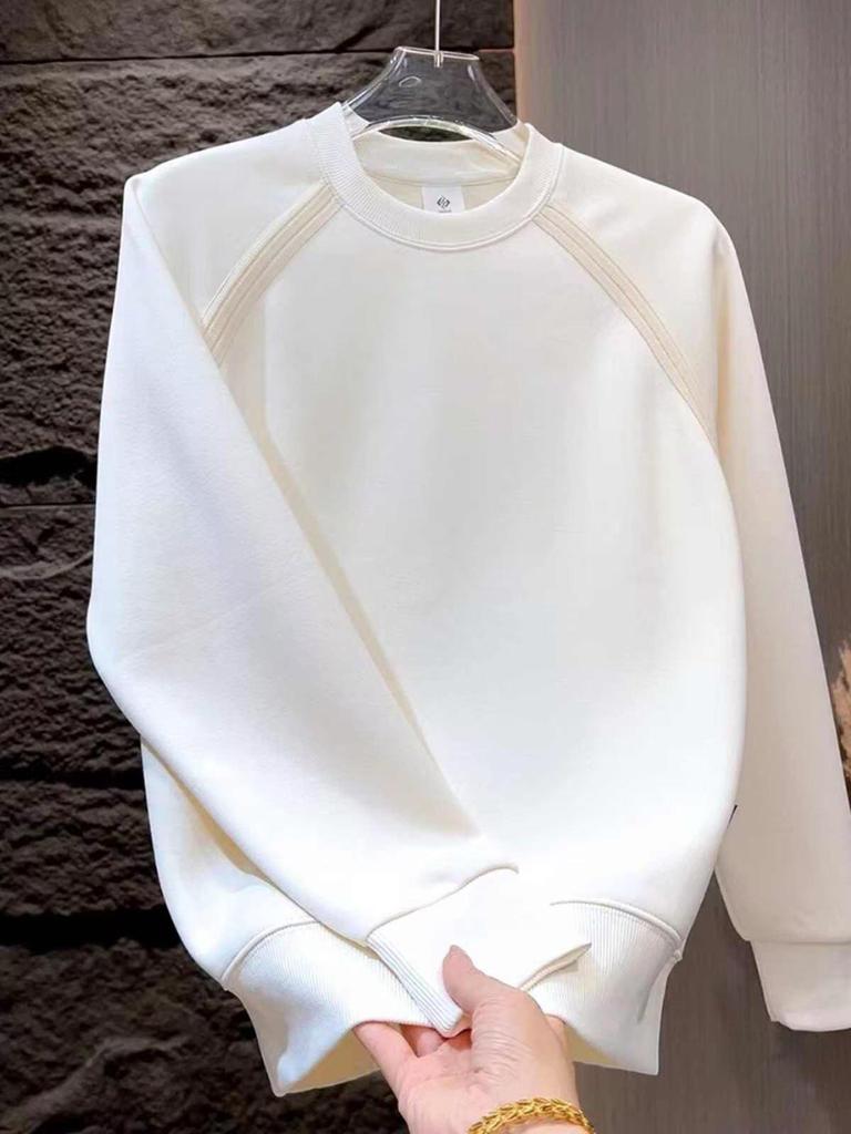 Men's Solid Color Round Neck Long-Sleeve Hoodie - Autumn/Winter Casual Style