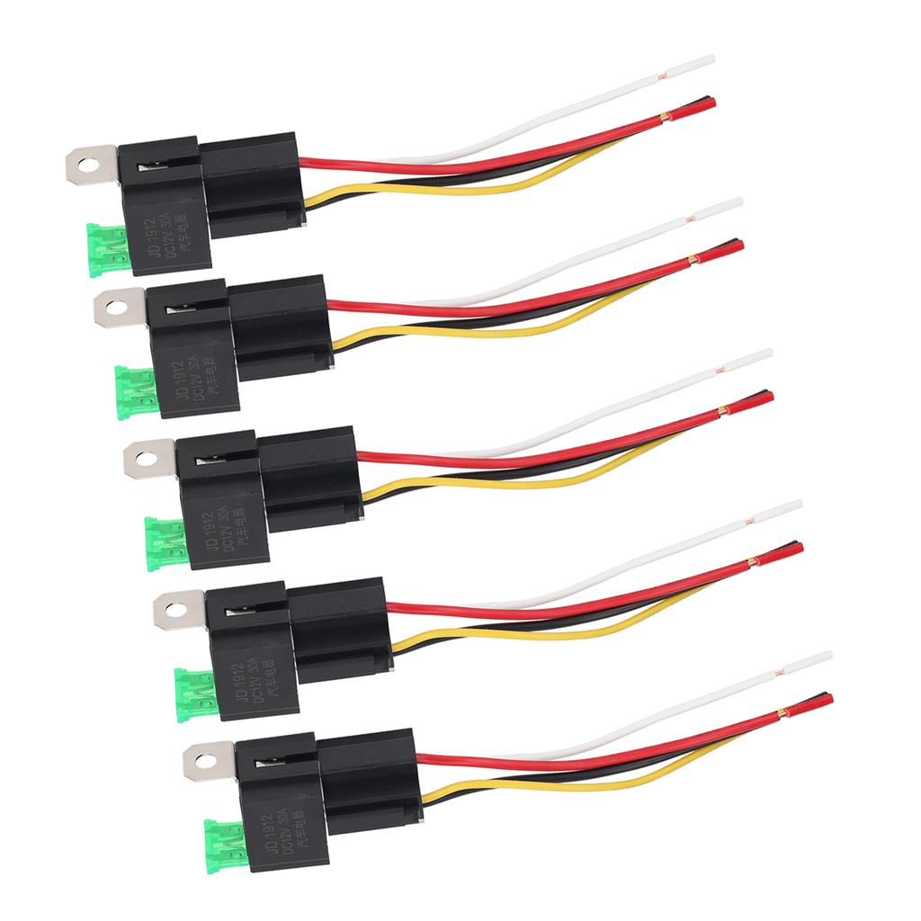 5Pcs Automotive Relay 12V DC 30A 4 Pin 4 Wire Interlocking Relay Socket Set Kit for Vehicle