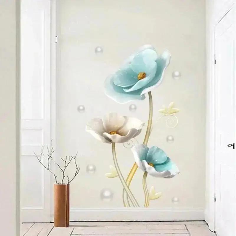 

Blue Lotus Geometric Forest Wall Stickers Large DIY Decoration Living Room Home Decor Flowers Wall Decals Bedroom Art Design