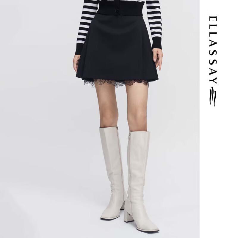 ELLASSAY Lace Trim Pleated A-Line Skirt XS