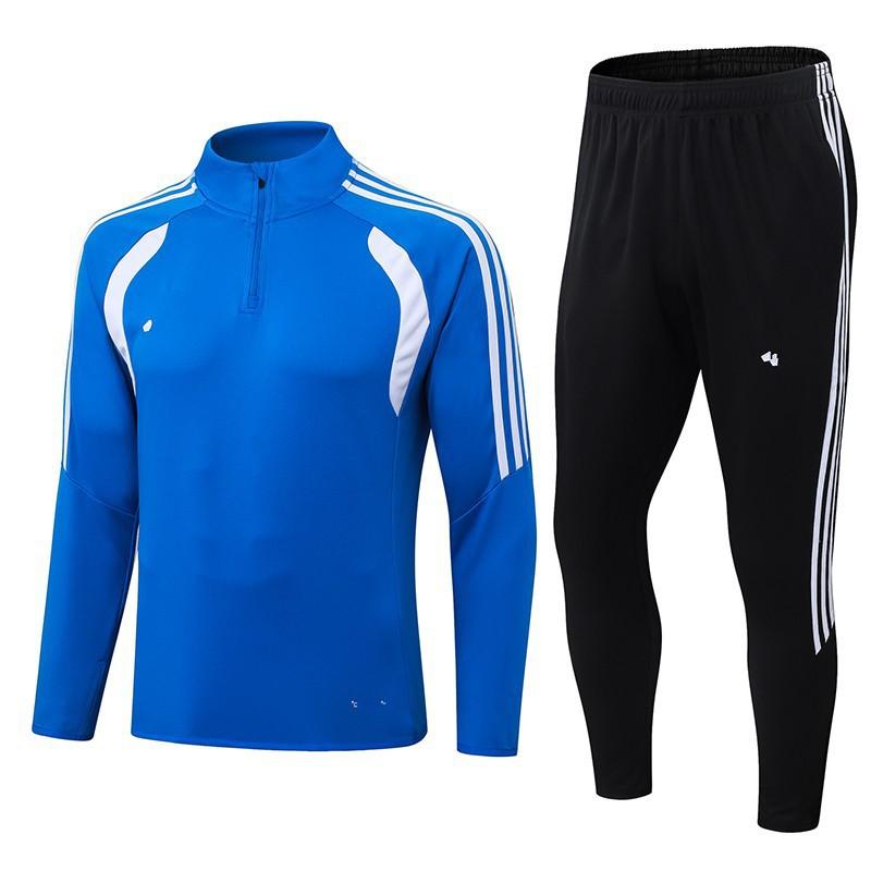 Men Women Soccer Training Kit Half-Zip Long Sleeve Jersey Shorts Set Football Practice Matches