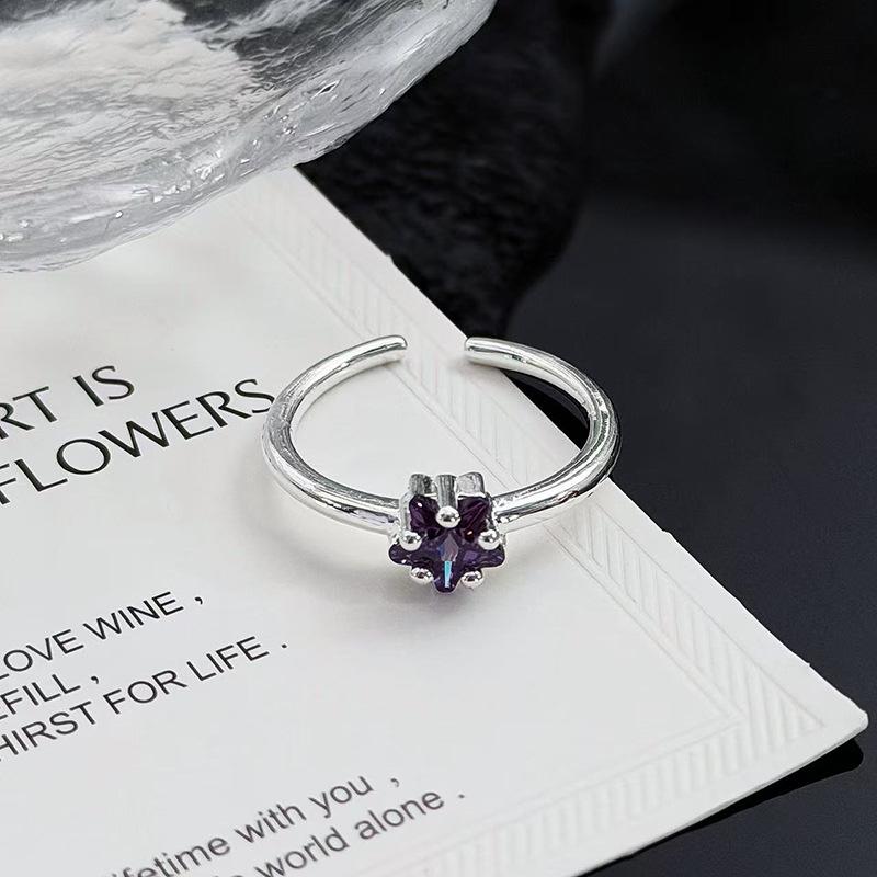 Starfall Fingertips Sweet And Cool Color Pentagram Single Zirconium Open Ring Simple Stacking Femininity Light Luxury Ring