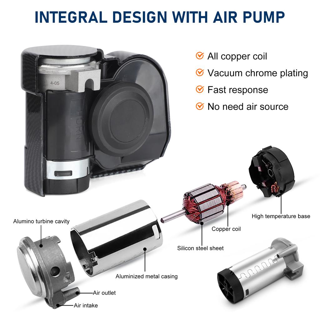 Carbon Fiber Pattern Air Horn12V 150db Loud Horn Electric Snail Horn Waterproof Horns Siren for Car Motorcycle Truck SUV Boat