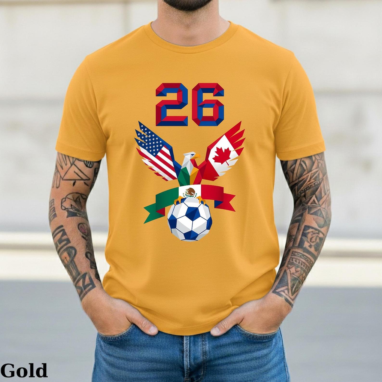 26 North America Soccer T-Shirt | USA Canada Mexico Flags Wings Tee | Football Tournament 2026 Fan Shirt | United Three Nations Soccer Gift XL