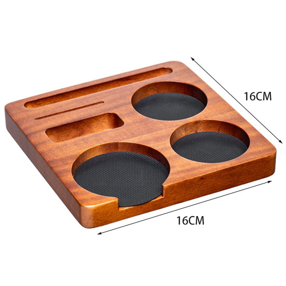 Coffee Tamper Station with Walnut Wood Base and Portafilter Holder Offering Stability and Organization for 51mm and 58mm Handles